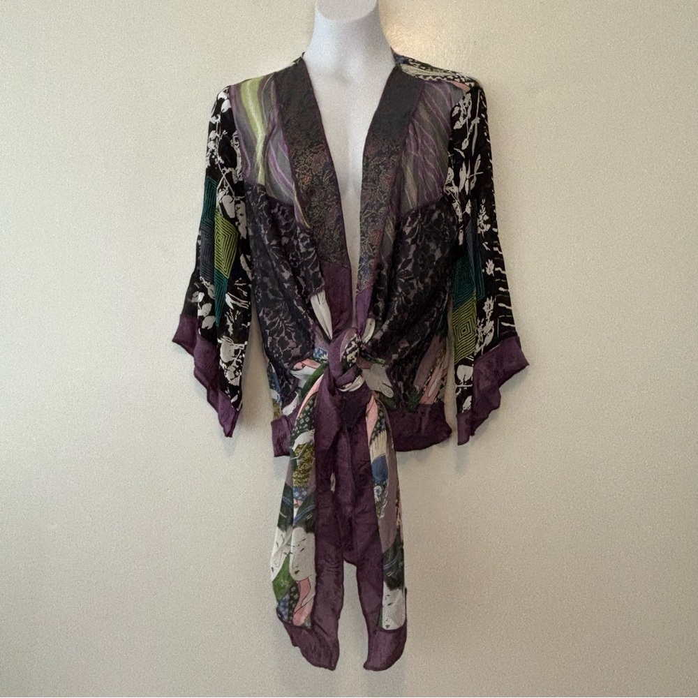 Sterling Styles kimono top purple Oriental patchwork pattern one size - Picture 5 of 10